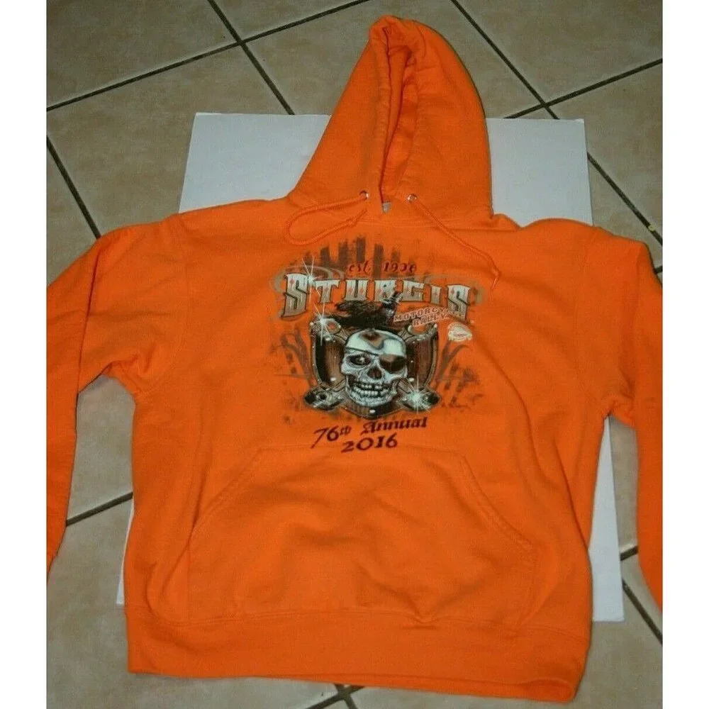 Sturgis Motorcycle Rally hoodie sweater mens medium 76th 2016 orange Jerzees